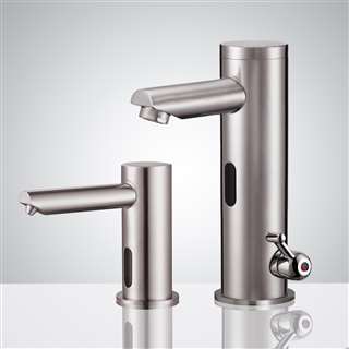 Munich Hospitality Thermostatic Sensor Faucet & Automatic Soap Dispenser For Restrooms In Brushed Nickel