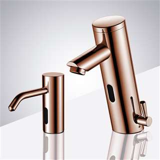 BathSelect Hospitality Rose Gold Contemporary Automatic Commercial Sensor Faucet and Matching Soap Dispenser