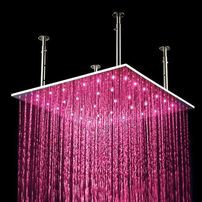 BathSelect 24" Multi Color Water Powered Led Ceiling Mount Shower Head Available In Chrome, Brushed Nicke And Gold Finish