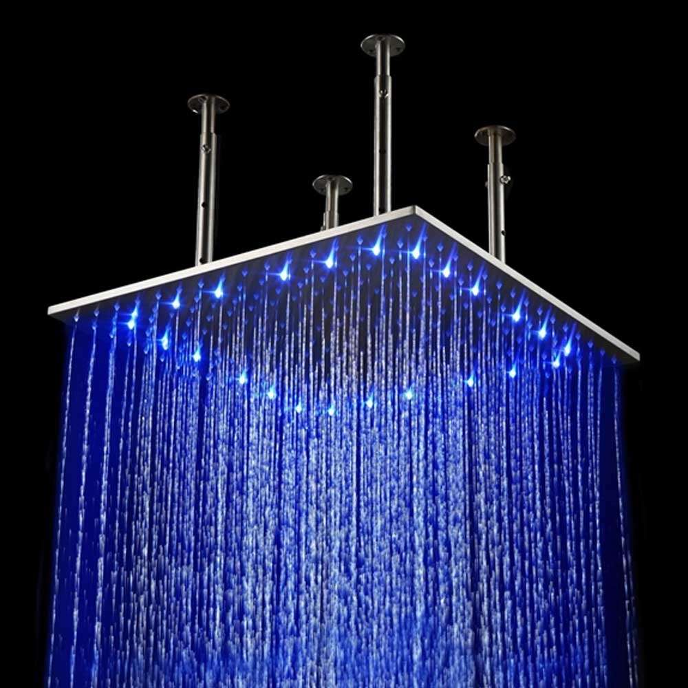 BathSelect Mugla 24 inch Brushed Nickel Color Changing Water Powered LED Ceiling Mount Shower Head image 2