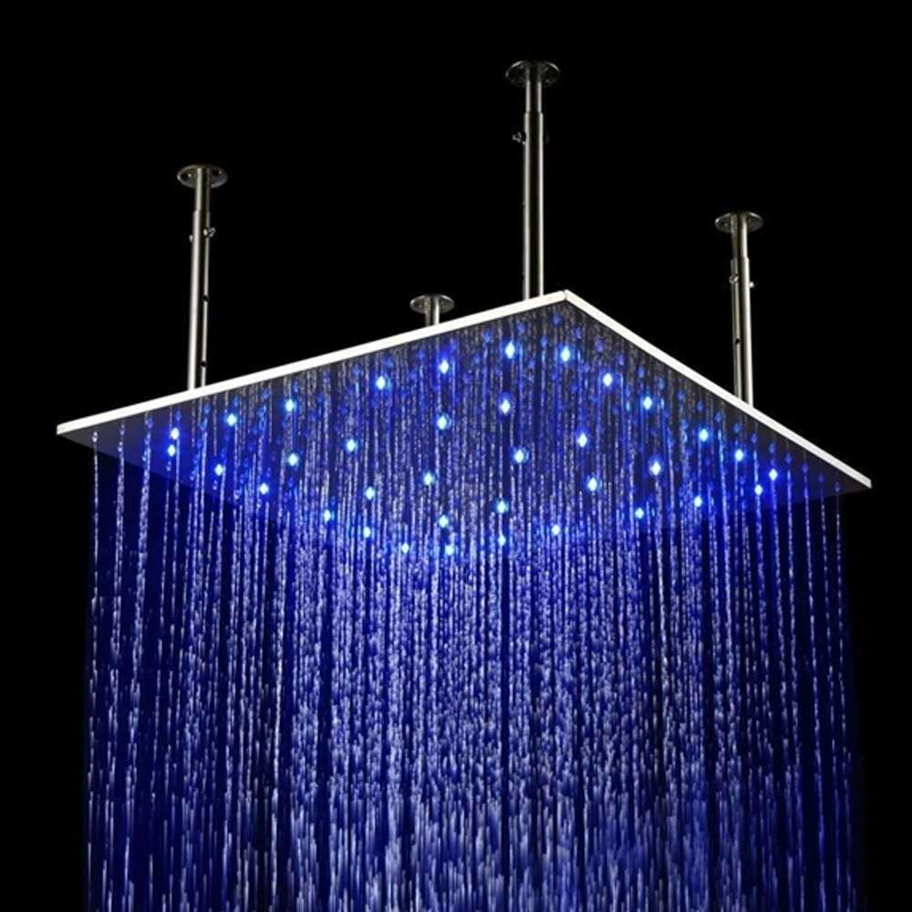 BathSelect Mugla 24 inch Brushed Nickel Color Changing Water Powered LED Ceiling Mount Shower Head image 3