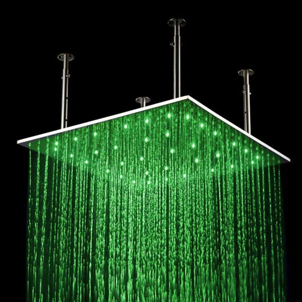 BathSelect Mugla 24 inch Brushed Nickel Color Changing Water Powered LED Ceiling Mount Shower Head image 4