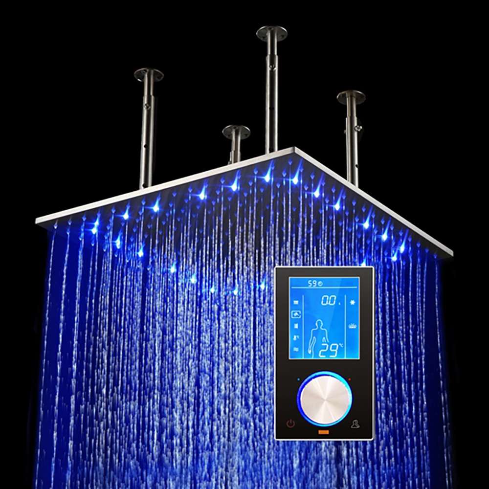 BathSelect 24 inch Multi Color Water Powered LED Ceiling Mount Shower Head with Digital Mixer