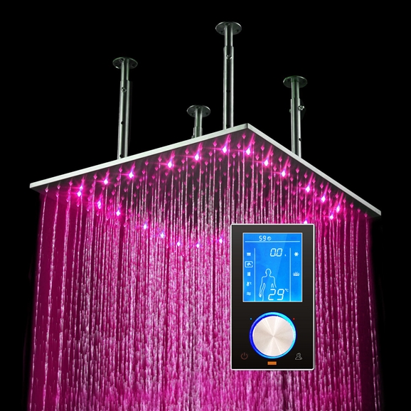 BathSelect 24 inch Multi Color Water Powered LED Ceiling Mount Shower Head with Digital Mixer image 2