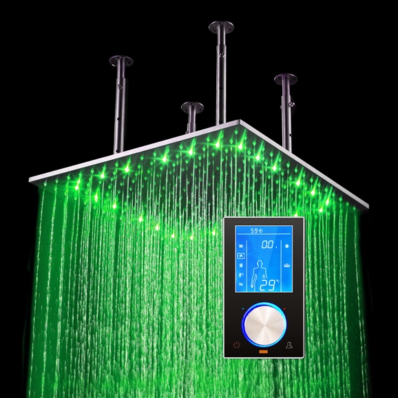 BathSelect 24 inch Multi Color Water Powered LED Ceiling Mount Shower Head with Digital Mixer image 3