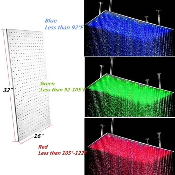 BathSelect 31"x16" Stainless Steel RGB Multi Color Water Powered Led Showerhead