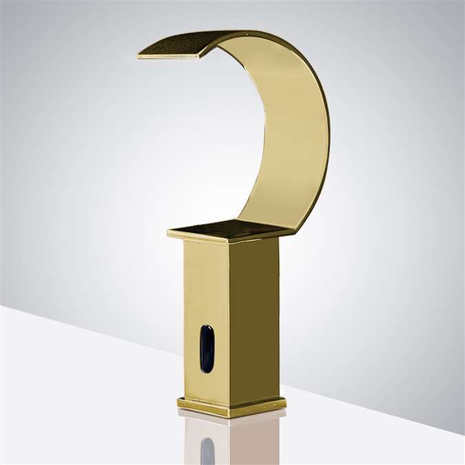 BathSelect Brushed Gold Commercial Waterfall Motion Sensor Faucet