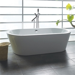 lowes bathtubs Princeton 71" Luxury White Acrylic Bathtub Overflow & Chrome Tub Filler with Floor Mount Faucet