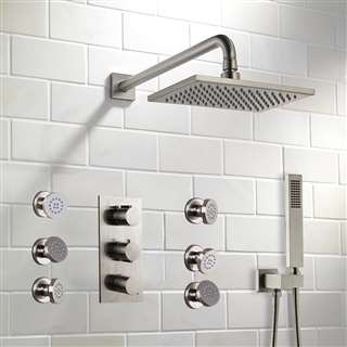 BathSelect Hospitality Brushed Nickel Shower with Adjustable Body Jets and Mixer-Wall Mount Style
