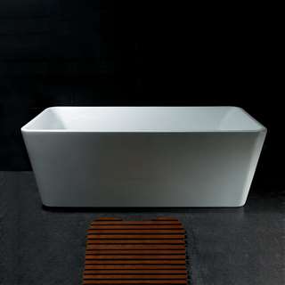 BathSelect Hotel 67-Inch Freestanding White Acrylic Bathtub with Hospitality Tub Filler Faucet