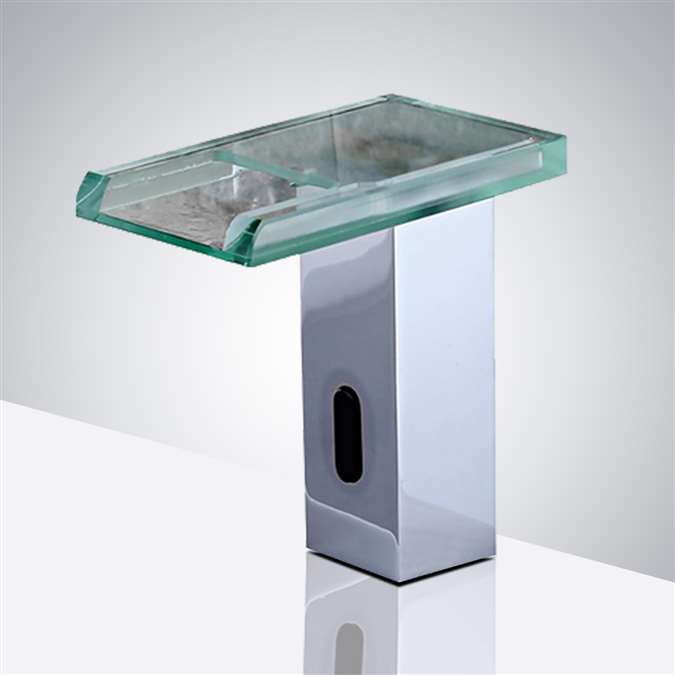 BathSelect Water Powered Chrome LED Motion Sensor Waterfall Commercial Automatic Faucet