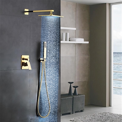 Gnial Gold Brass Rainfall Shower Set with Waterfall Tub Spout & Handshower