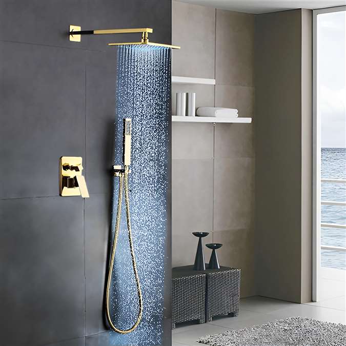 G�nial Gold Brass Rainfall Shower Set with Waterfall Tub Spout & Handshower