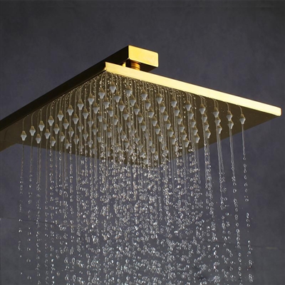Gnial Gold Brass Rainfall Shower Set With Waterfall Tub Spout & Handshower
