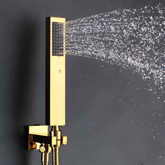 G�nial Gold Brass Rainfall Shower Set with Waterfall Tub Spout & Handshower