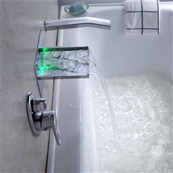 LED RGB Single Handle Widespread Waterfall Copper Pull-Out Bathroom Faucet