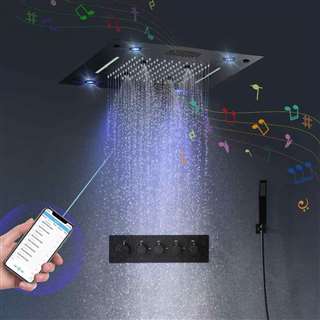 BathSelect Hospitality 24" Remote Control Musical Matte Black Complete Ceiling Shower System