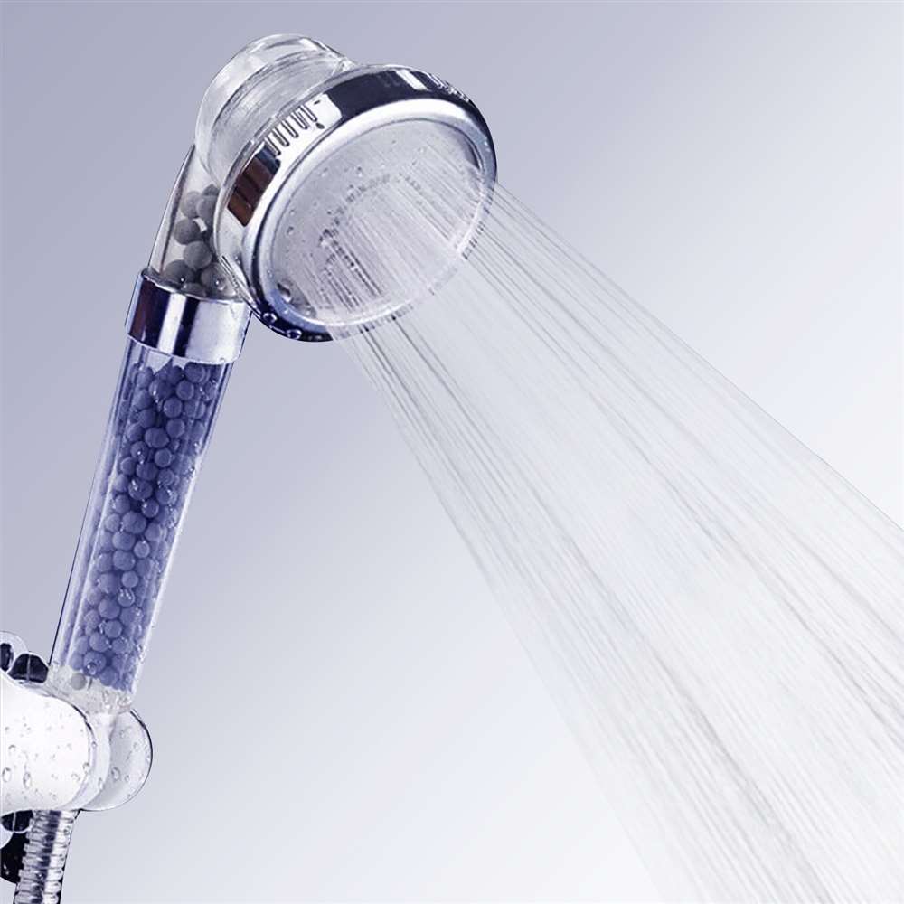 3 mode high pressure handheld Oxygenics shower head with negative ion balls in blue (BS10433)