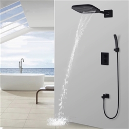 Hospitality Wall Mounted Thermostatic Waterfall Rainfall Shower Head and Hand Shower Set in Matte Black