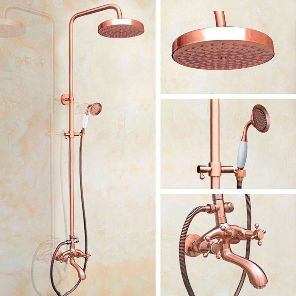 7.7 inch Vintage Rose Gold Shower Mixer with Rainfall Head, Hand Shower and Tub Spout (BS10502)