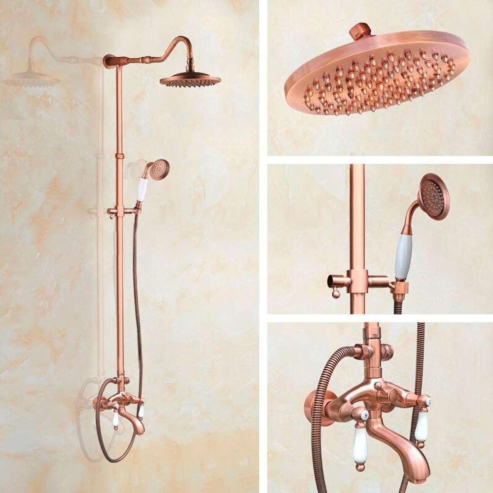 8inch Vintage Rose Gold Round Shower Head with Hand Shower and Tub Spout Mixer Set (BS10503)