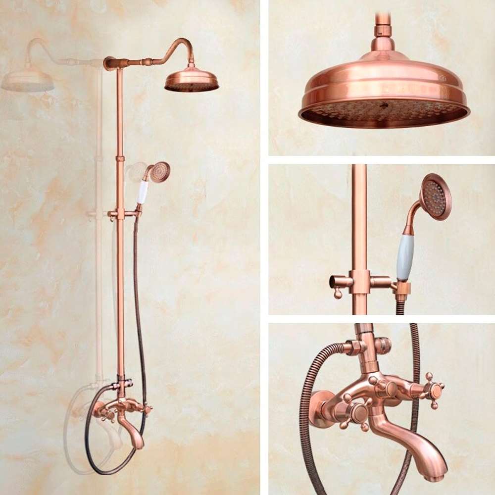 8" Vintage Rose Gold Wall Mounted Shower Set Faucet Dual Handle with Hand Sprayer Bathroom Shower Mixer (BS10510)