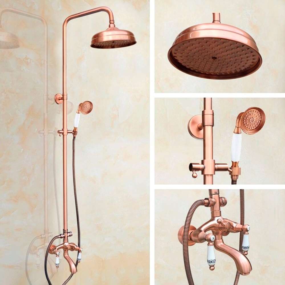 8" Vintage Rose Gold Wall Mount Rainfall Shower Head, Hand Shower with Tub Spout (BS10519)
