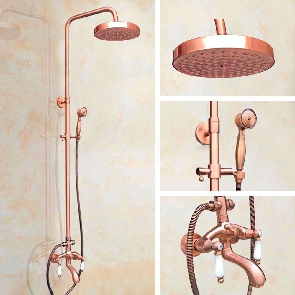 7.7 inch Rain Shower System with Tub Spout and Hand Shower in Vintage Rose Gold (BS10530)