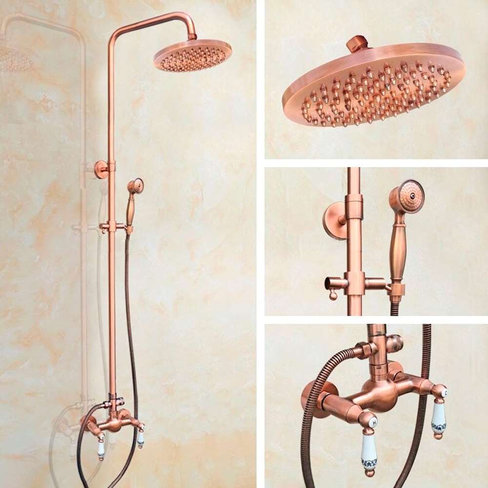 8" Vintage Rose Gold Rain Shower System Wall Mounted with Hand Shower + Tub Spout (BS10531)