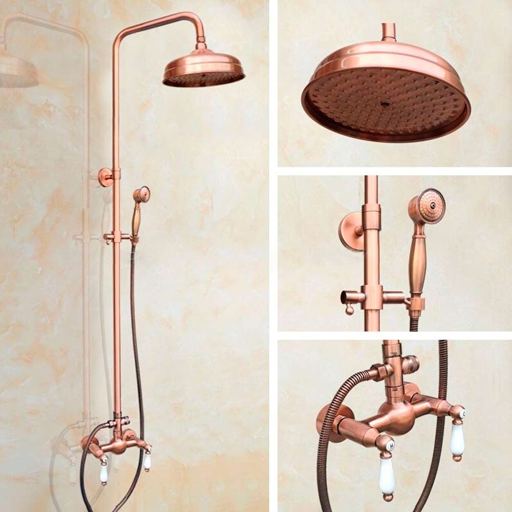8-inch Wall Mounted Shower Faucet Set with Hand Shower in Vintage Rose Gold Finish (BS10535)
