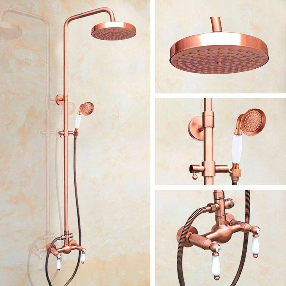 7.7-inch Wall Mounted Shower Faucet Set with Hand Shower in Vintage Rose Gold Finish (BS10536)