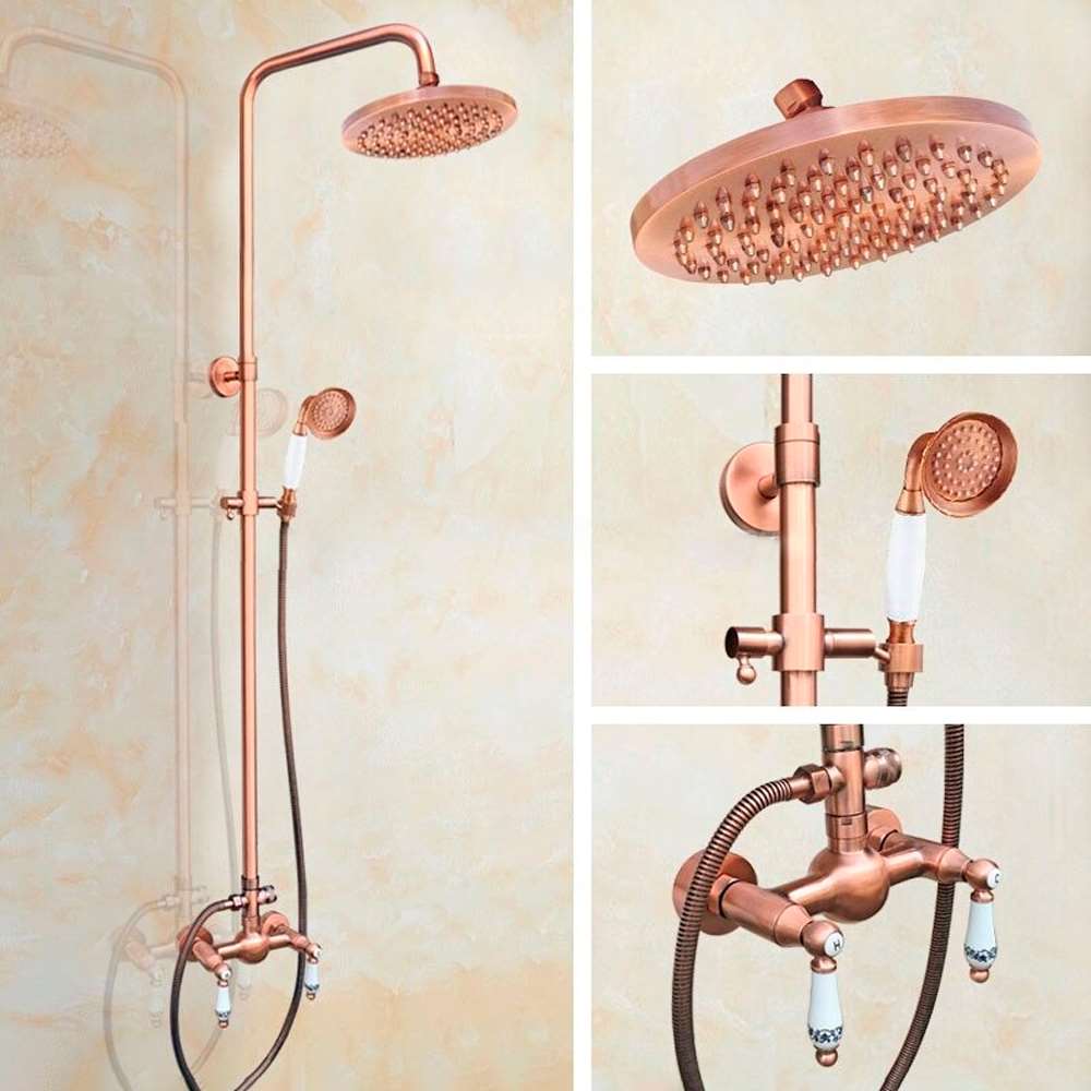 8 inch Bathroom Shower System Wall Mounted Dual Handle with Hand Sprayer Mixer Set in Rose Gold (BS10542)