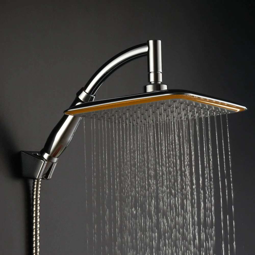 8" Stainless Steel Square Shower Head + Shower Arm + Stainless Steel Hose High Pressure Wall Mounted Rainfall Shower Head Set with Medical Silicone Outlet (BS10588)
