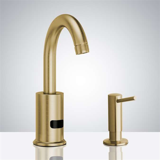 The Bathselect Brushed Gold Commercial Infrared Automatic Electronic Faucet With Manual Soap Dispenser Brushed Gold Large Selections