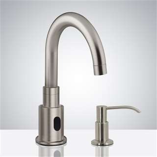 BathSelect Brushed Nickel Infrared Automatic Electronic Commercial Faucet with Manual Soap Dispenser