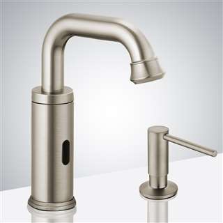 BathSelect Brushed Nickel Infrared Automatic Electronic Commercial Faucet with Manual Soap Dispenser