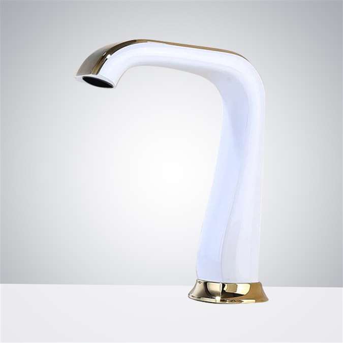 BathSelect White and Gold Commercial Automatic Touchless Sensor Faucet