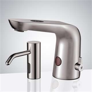 BathSelect� Cancun Commercial Thermostatic Sensor Faucet & Sensor Soap Dispenser in Brushed Nickel