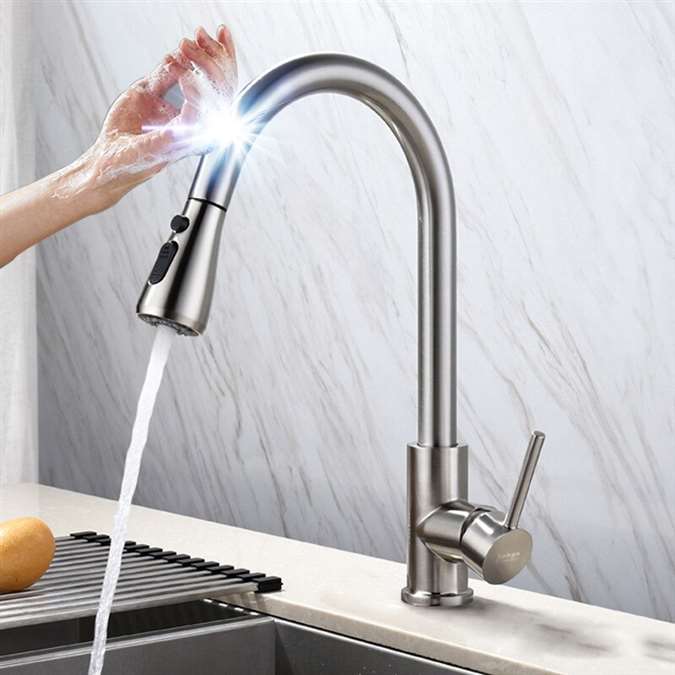 Sierra Pull Down Sensor Touch Kitchen Faucet With Button For Two Way ...