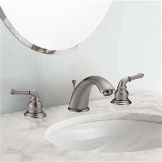 Lyon Hospitality Brushed Nickel Dual Handle Solid Brass Bathroom Sink Faucet with Drain