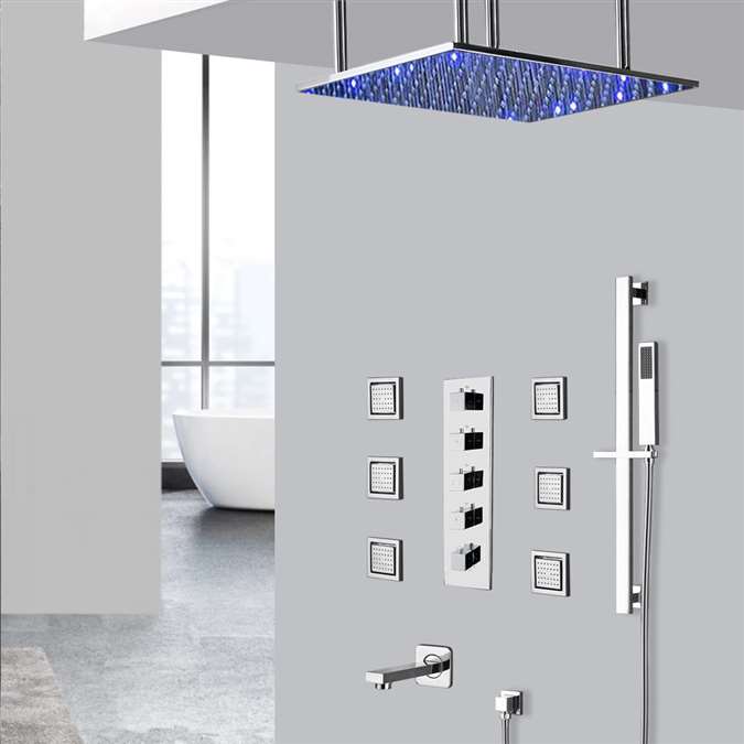 Ardea 24" LED Chrome Ceiling Mount Rainfall Shower System with Handheld ...