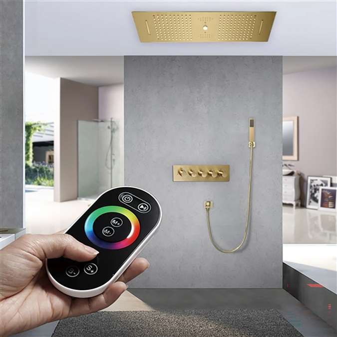 Shower Screen Remote Musical Thermostatic LED Rainfall Waterfall Remote Controlled Shower ...