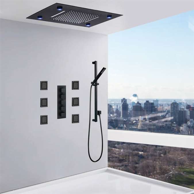 Browse Fidenza Matte Black LED 20*14in Recessed Ceiling Mount Rainfall ...