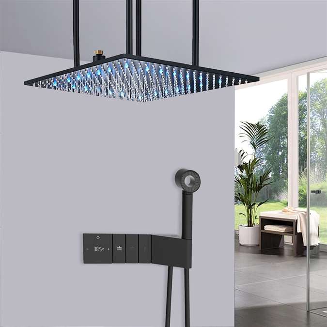 Browse Chiavari 24" Matte Black Digital LED Ceiling Mount Rainfall ...