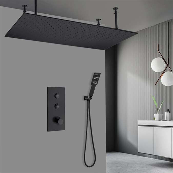 Browse Gorizia 20*40" Matte Black Thermostatic Ceiling Mount Rainfall ...