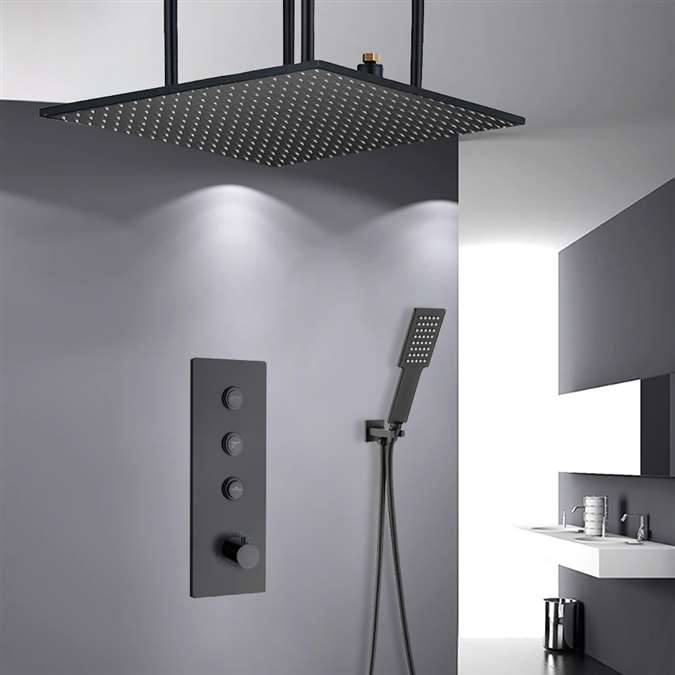 Browse Gaeta 20" Matte Black Thermostatic Ceiling Mount Mist Rainfall ...