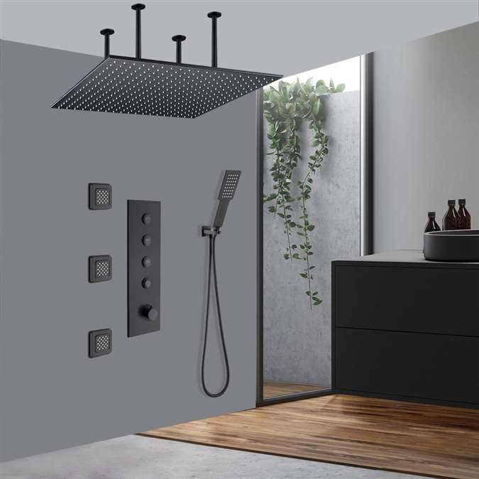 Browse Ivrea 20" Thermostatic Matte Black Mist Rainfall Ceiling Mount ...