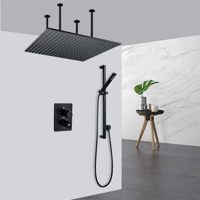 Browse Mestre 20" LED Ceiling Mount Matte Black Digital Mist Rainfall ...