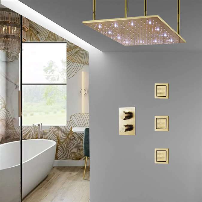 Nola 20" Brushed Gold LED Ceiling Mount Digital Mist Rainfall Shower ...