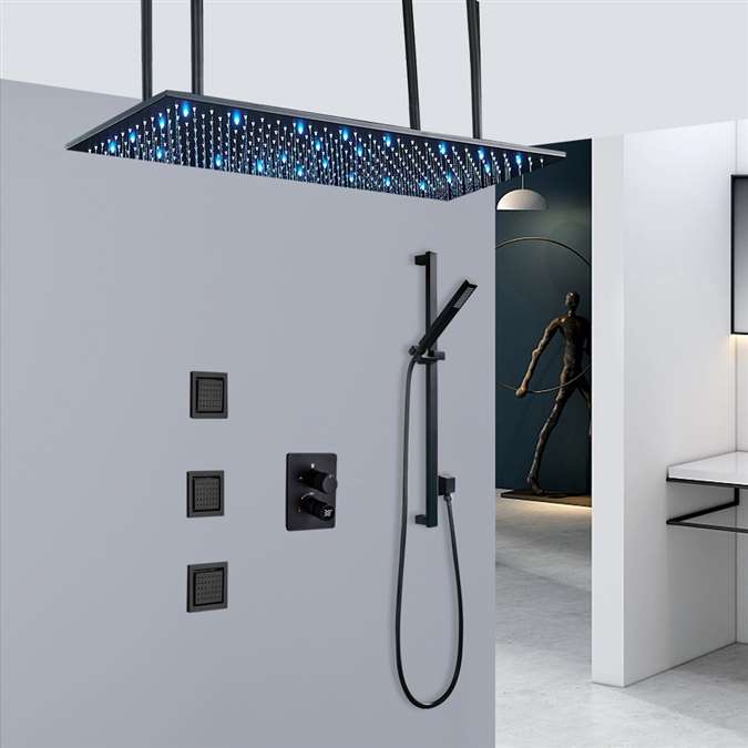 Alba 20*40" Digital LED Matte Black Ceiling Mount Rainfall Shower ...
